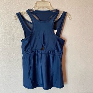 Womens Blue Athletic Racerback Fitted Tank Top swimwear